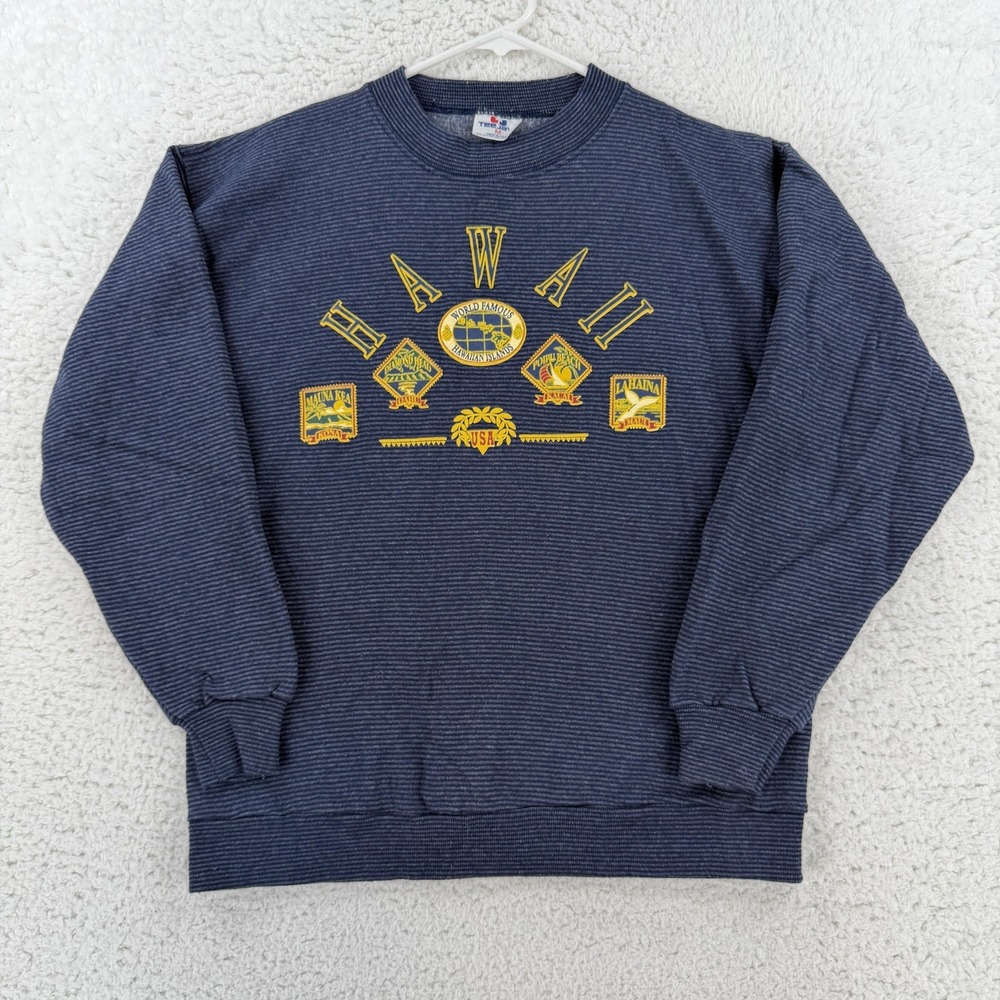 Vintage Tee Jays Sweatshirt Mens Medium Blue Hawaii Graphic Crewneck Made USA